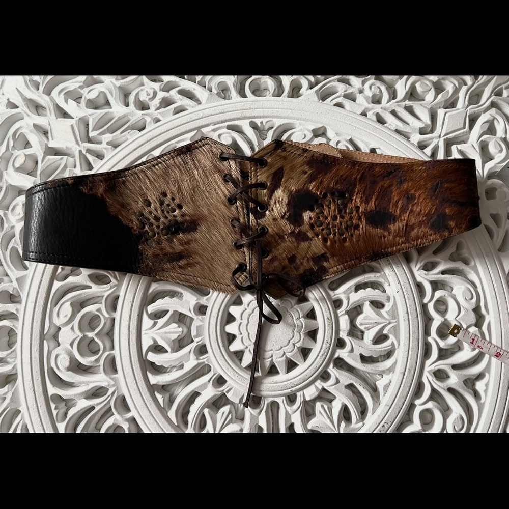 BERGE Authentic genuine Leather & Fur Belt Made in Italy 💚🤍❤️